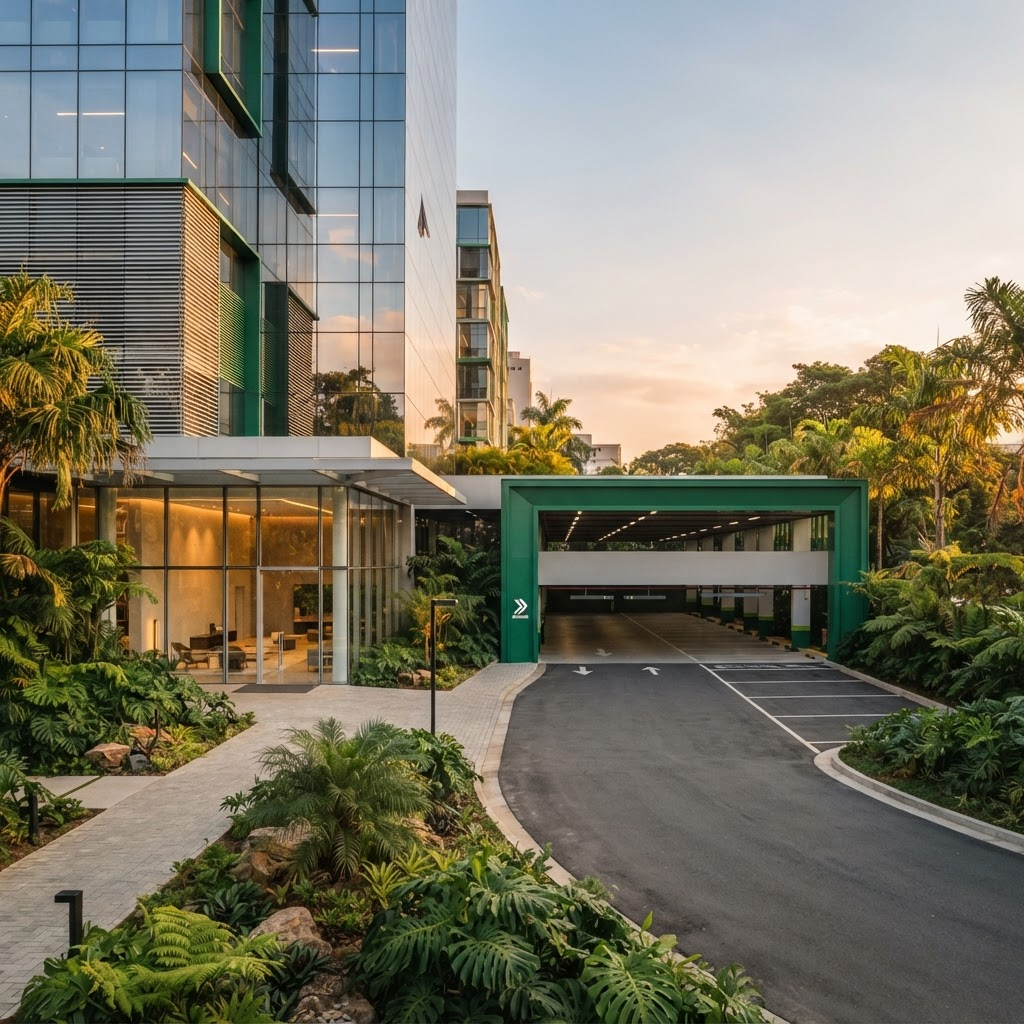 Entrada de estacionamento em um edifício comercial moderno